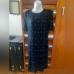 Vintage - Elegant Black and Blue Embellished Dress - 100% silk - handsewn
